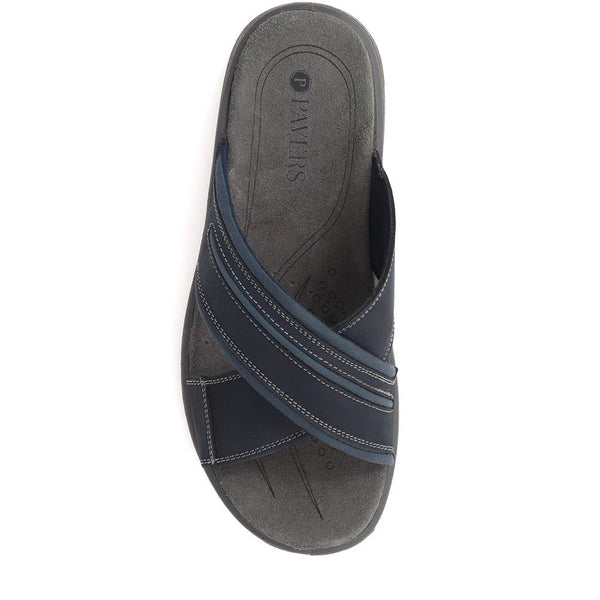 Pavers Slip-On Leather Mule Sandals - Navy