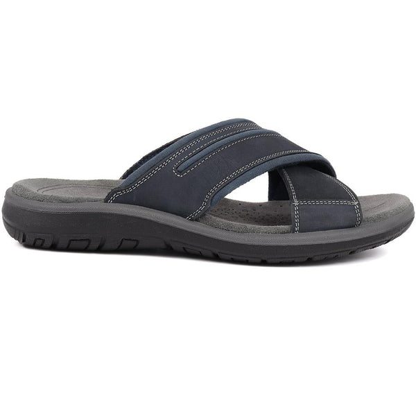 pavers Slip-On Leather Mule Sandals - Navy