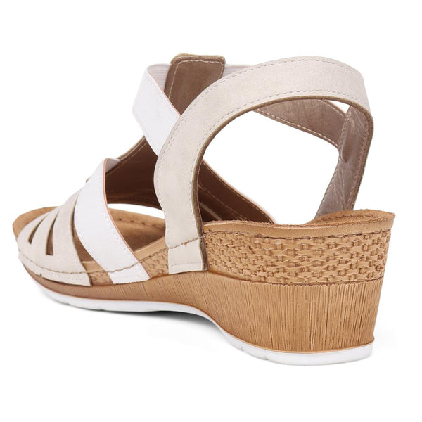 Pavers Slip-On Wedge Heel Sandals - White