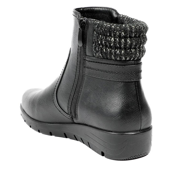 Pavers Smart Knitted Cuff Wedged Ankle Boots - Black