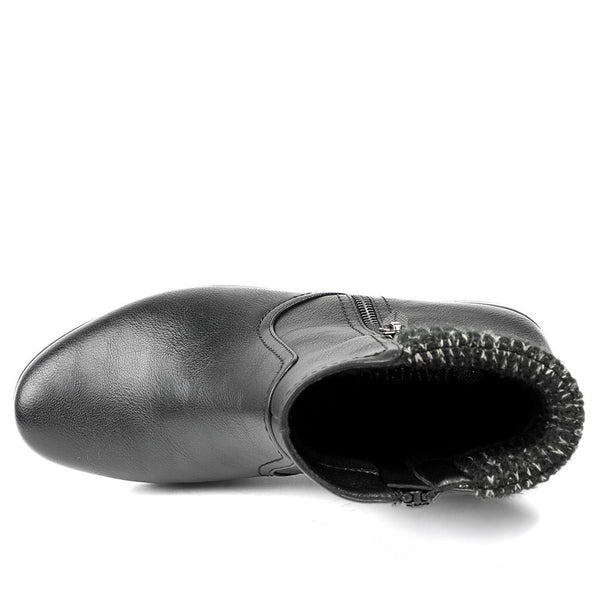 Pavers Smart Knitted Cuff Wedged Ankle Boots - Black