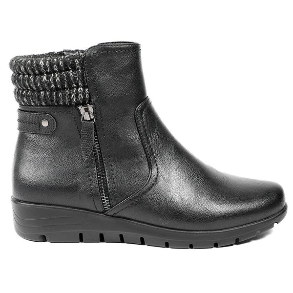 pavers Smart Knitted Cuff Wedged Ankle Boots - Black