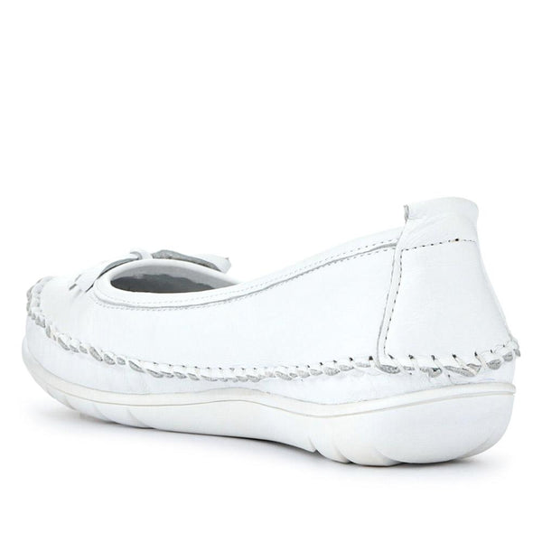Pavers Stitched Leather Pumps - White