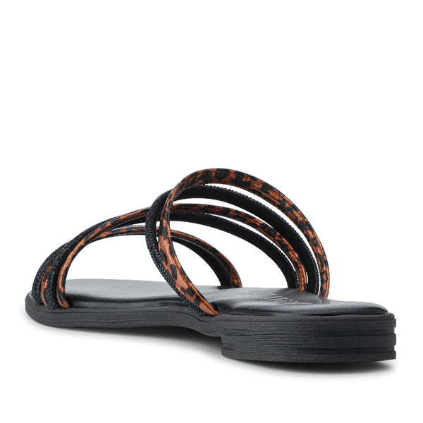 Pavers Strappy Cushioned Mules - Black Leopard