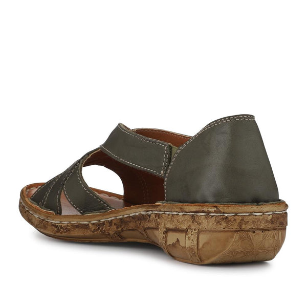 Pavers Strappy Elasticated Leather Sandals - Khaki