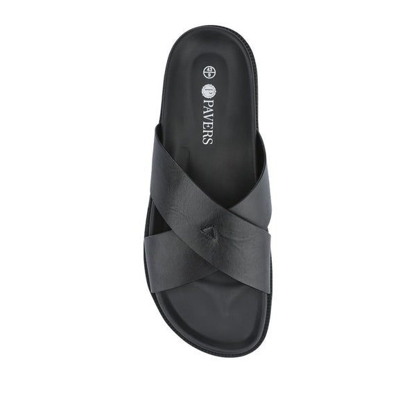 Pavers Strappy Leather Slides - Black