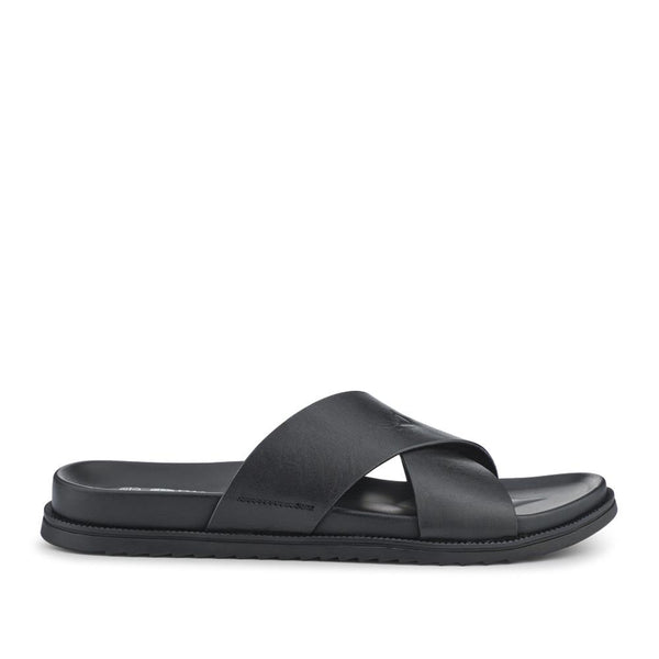 pavers Strappy Leather Slides - Black