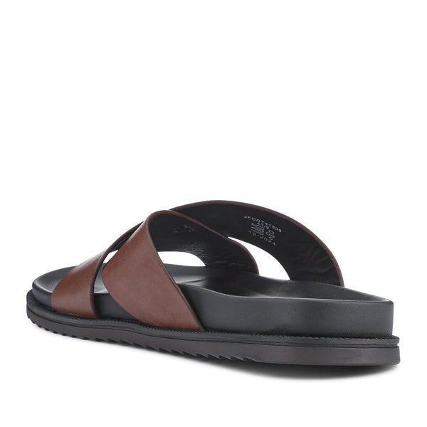 Pavers Strappy Leather Slides - Brown