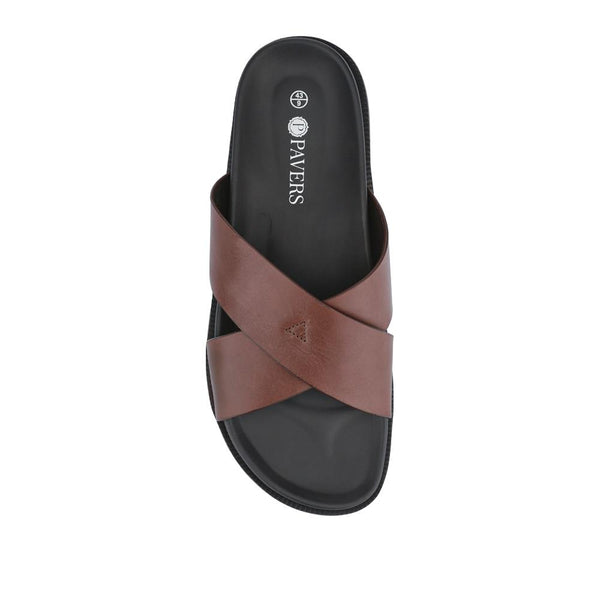 Pavers Strappy Leather Slides - Brown
