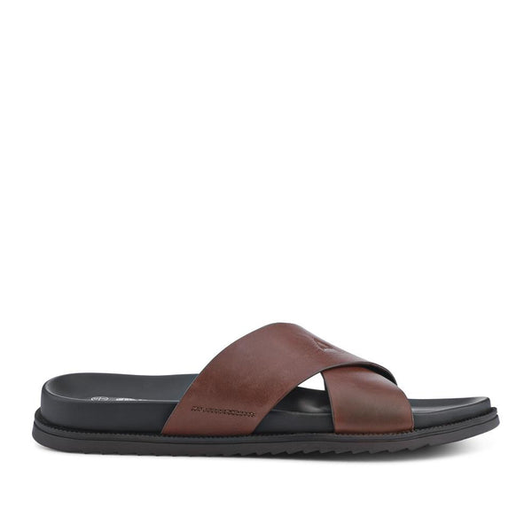 pavers Strappy Leather Slides - Brown