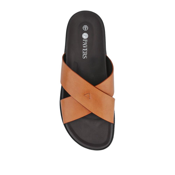 Pavers Strappy Leather Slides - Tan