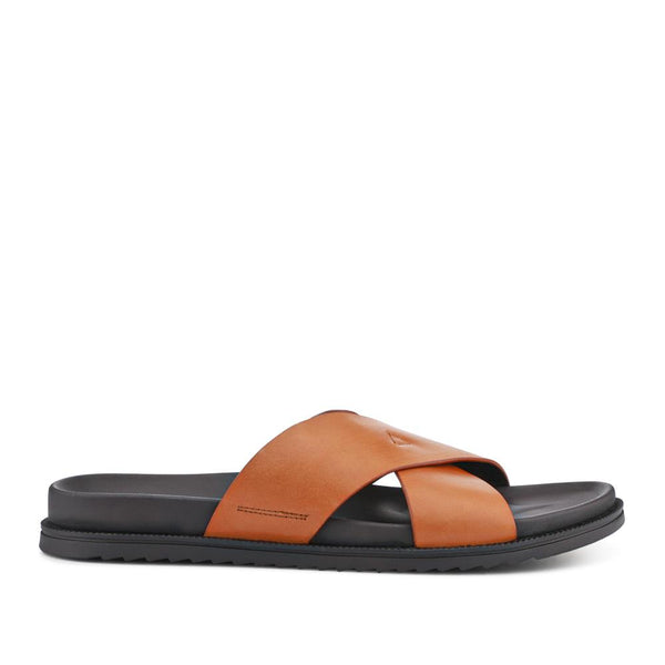 pavers Strappy Leather Slides - Tan