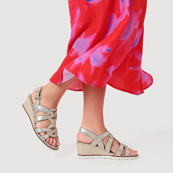 Pavers Strappy Wedge-Heeled Espadrilles - Gold