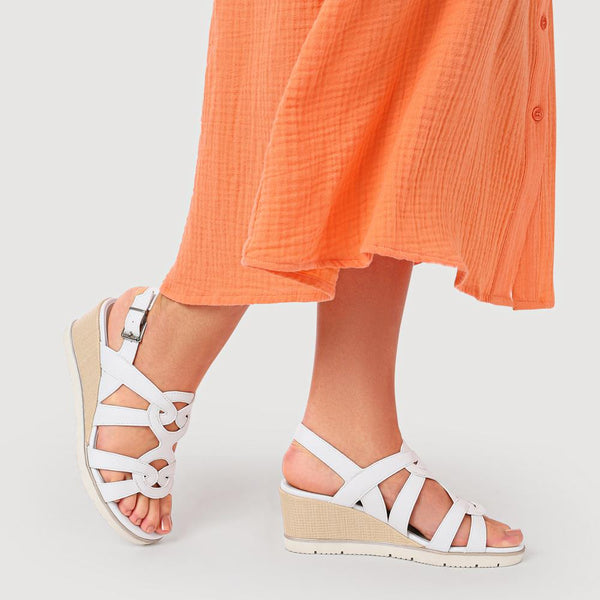 Pavers Strappy Wedge-Heeled Espadrilles - White
