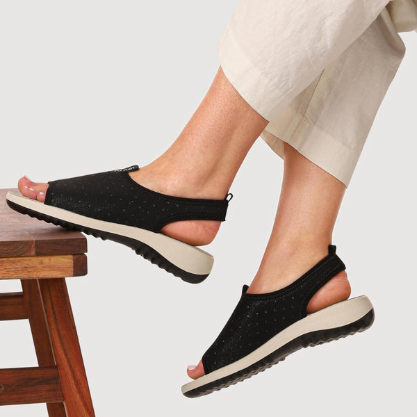 Pavers Stretchy Slingback Sandals - Black