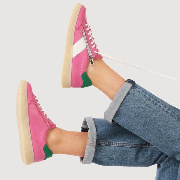 Pavers Striped Leather Trainers - Pink