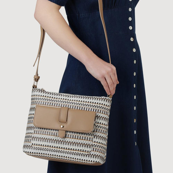 Pavers Stripey Cross-Body Bag - Black-White