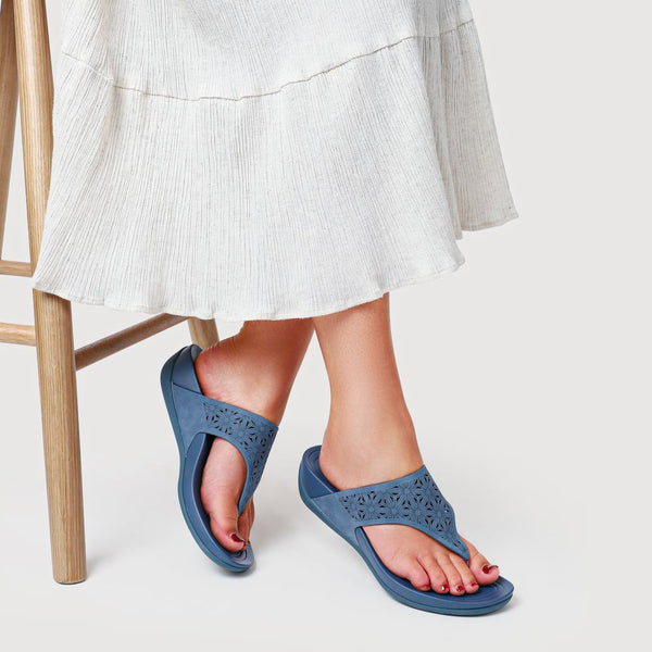 Pavers Tall-Heeled Toe-Post Sandals - Blue
