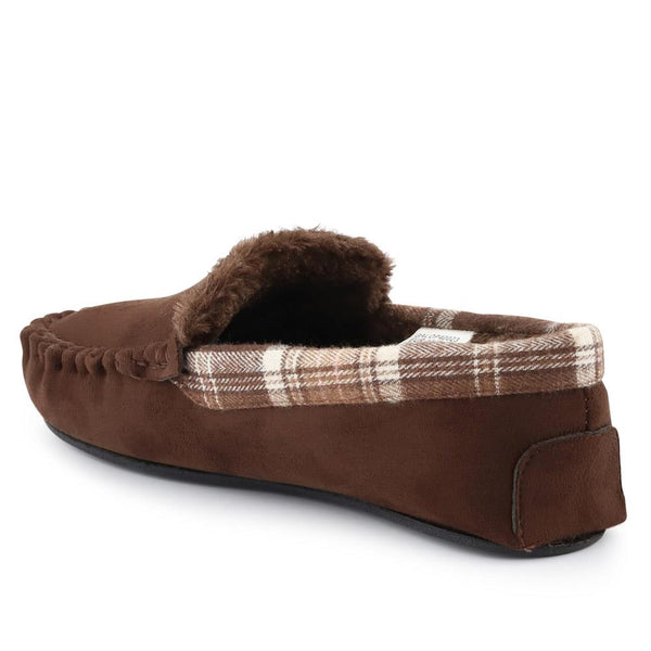 Pavers Tartan Cuff Slippers - Brown