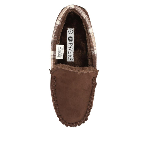 Pavers Tartan Cuff Slippers - Brown
