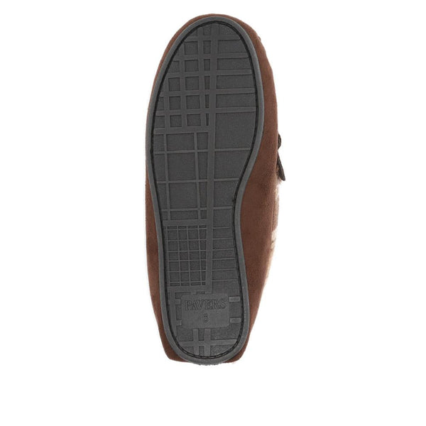 Pavers Tartan Cuff Slippers - Brown