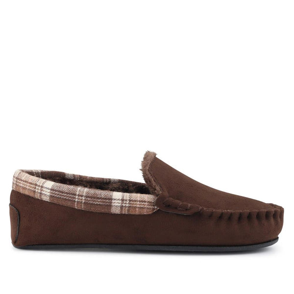 pavers Tartan Cuff Slippers - Brown