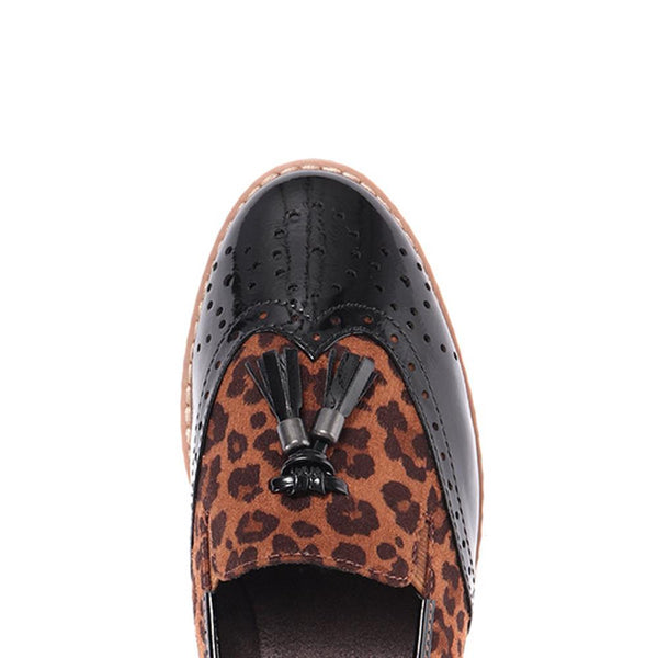 Pavers Tassel Loafers - Black-Leopard