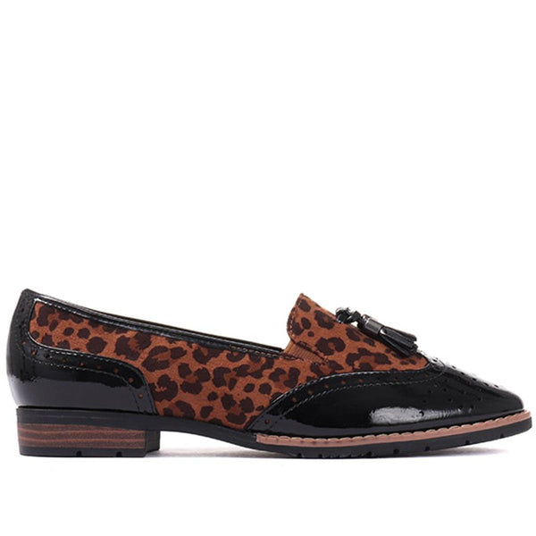 pavers Tassel Loafers - Black-Leopard