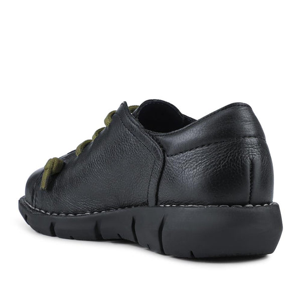 Pavers Thick Laced Leather Shoes - Black