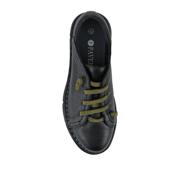 Pavers Thick Laced Leather Shoes - Black