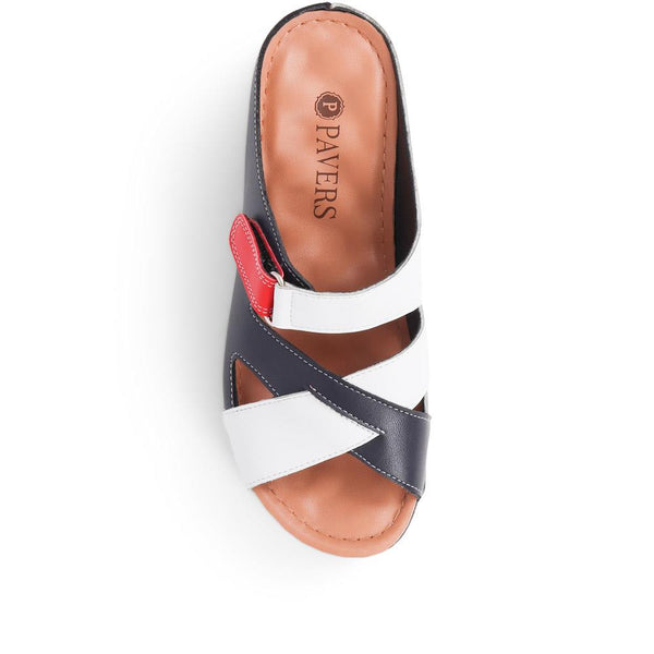Pavers Touch-Fasten Mule Sandals - White-Navy-Red