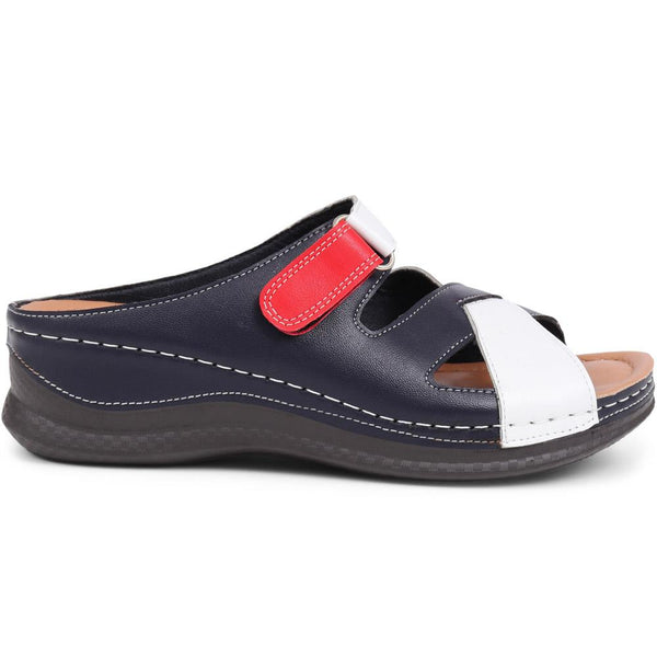 pavers Touch-Fasten Mule Sandals - White-Navy-Red