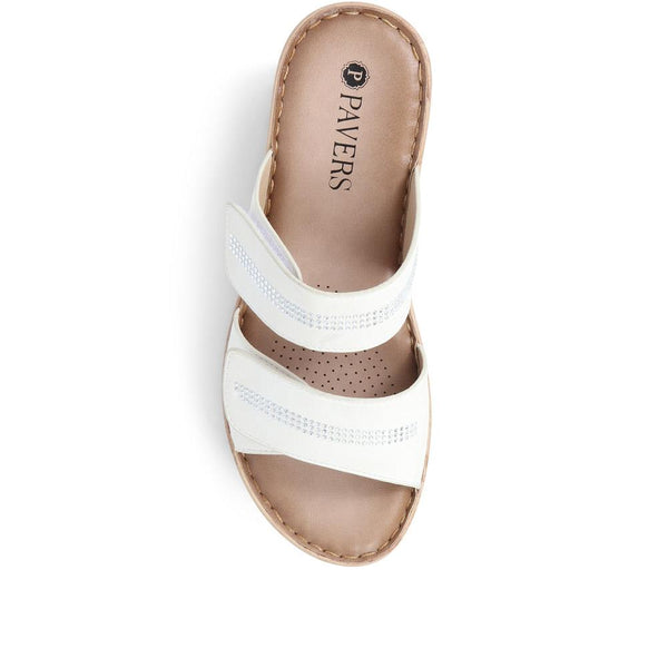 Pavers Touch-Fasten Wedge Mules - White