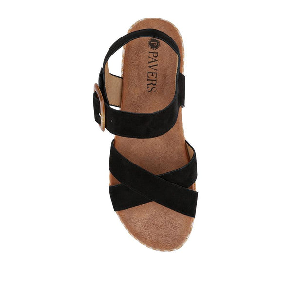 Pavers Touch-Fasten Wedge Sandals - Black