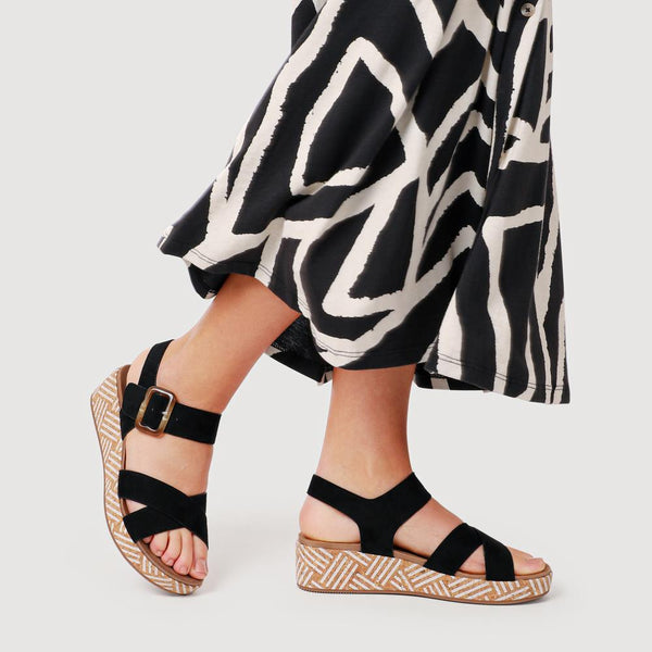 Pavers Touch-Fasten Wedge Sandals - Black