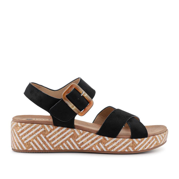 pavers Touch-Fasten Wedge Sandals - Black