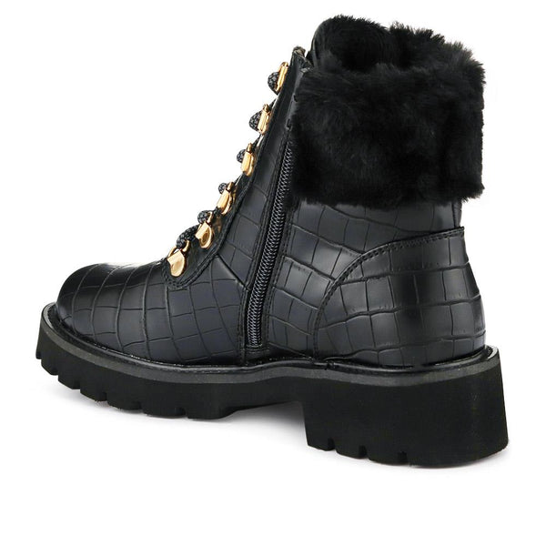 Pavers Warm Dual-Fasten Ankle Boots - Black Croc