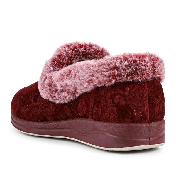 Pavers Warm Memory Foam Velour Slippers - Burgundy