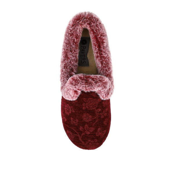 Pavers Warm Memory Foam Velour Slippers - Burgundy