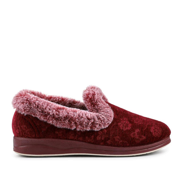 pavers Warm Memory Foam Velour Slippers - Burgundy
