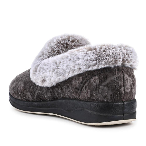 Pavers Warm Memory Foam Velour Slippers - Grey