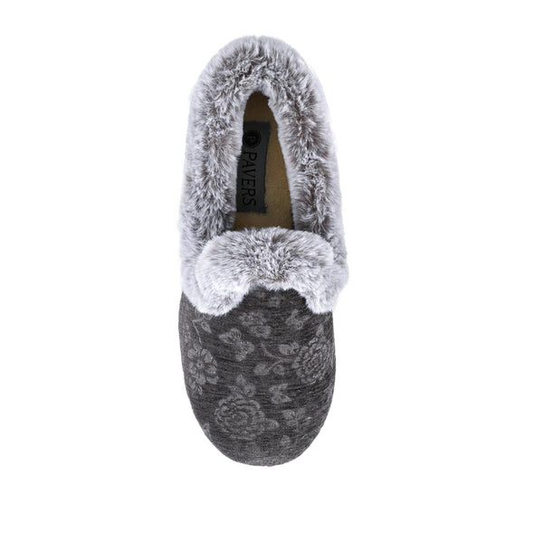 Pavers Warm Memory Foam Velour Slippers - Grey