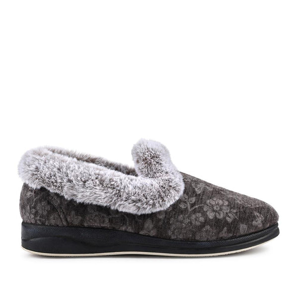pavers Warm Memory Foam Velour Slippers - Grey