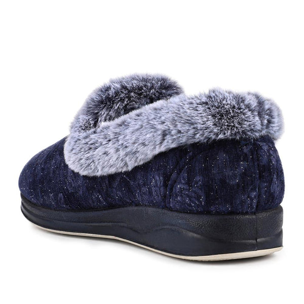 Pavers Warm Memory Foam Velour Slippers - Navy