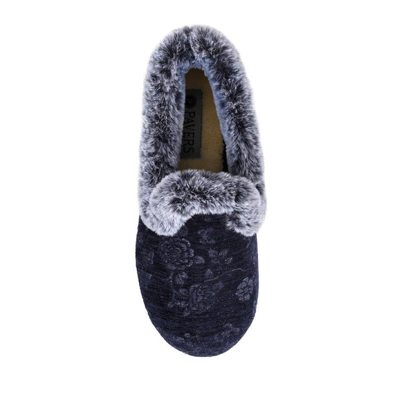 Pavers Warm Memory Foam Velour Slippers - Navy