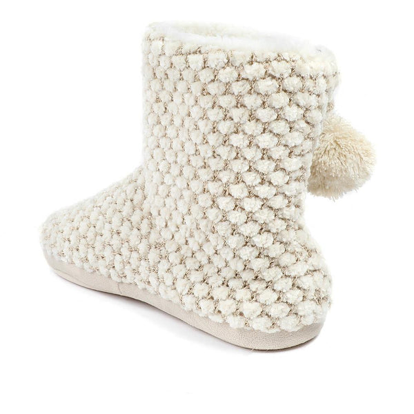 Pavers Warm Soft PomPom Slipper Boots - Cream-Gold