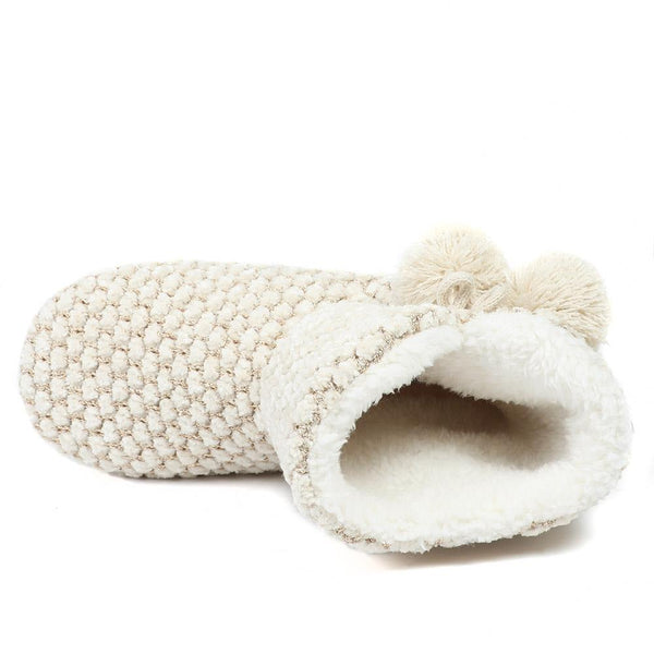 Pavers Warm Soft PomPom Slipper Boots - Cream-Gold