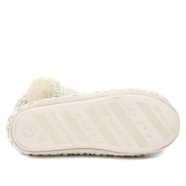 Pavers Warm Soft PomPom Slipper Boots - Cream-Gold
