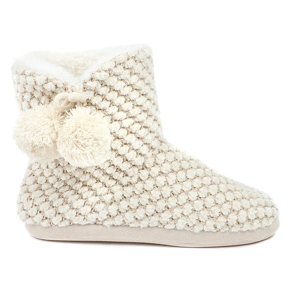 pavers Warm Soft PomPom Slipper Boots - Cream-Gold
