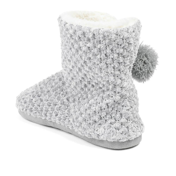 Pavers Warm Soft PomPom Slipper Boots - Grey-Silver